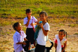 group of school girls standing outside 