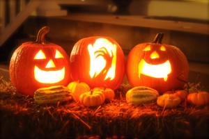 three jack-o-lanterns