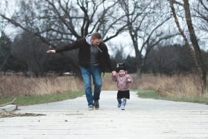 Dad and daughter outside