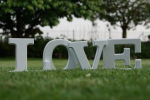 LOVE sign in green grass