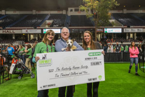 Mutt Mulligan with Kris Kiser and Kentucky Humane Society donation check